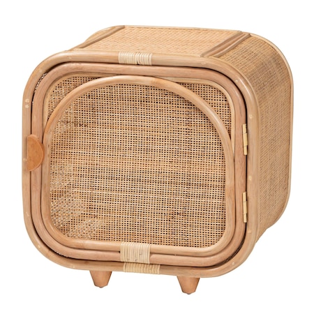 Bali & Pari Keita Bohemian Natural Rattan and Mahogany Wood Nightstand 244-13671-ZORO